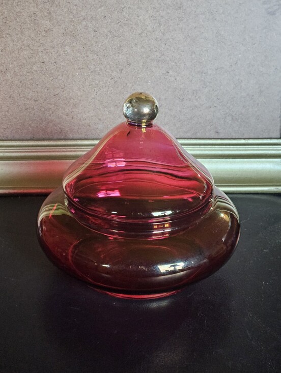 Other - Vintage Blown Cranberry Glass Candy Dish with Circus-Tent Style Lid